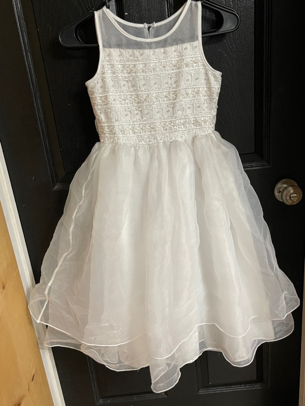 Girl's White Sleeveless Organza Party Dress with Embroidered Bodice
